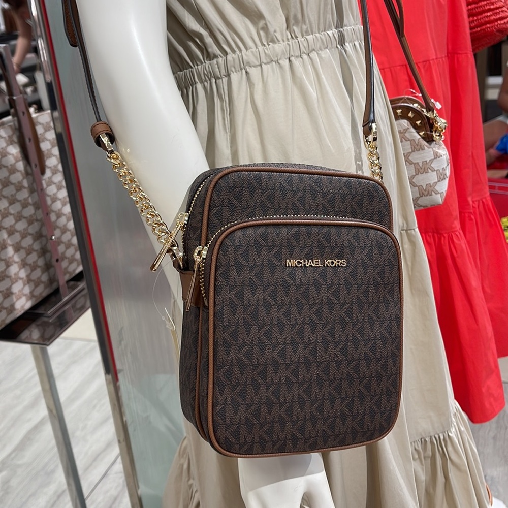 Michael Kors Jet Set Travel NS Chain Medium Logo Crossbody Bag Brown Color - Picture 15 of 16